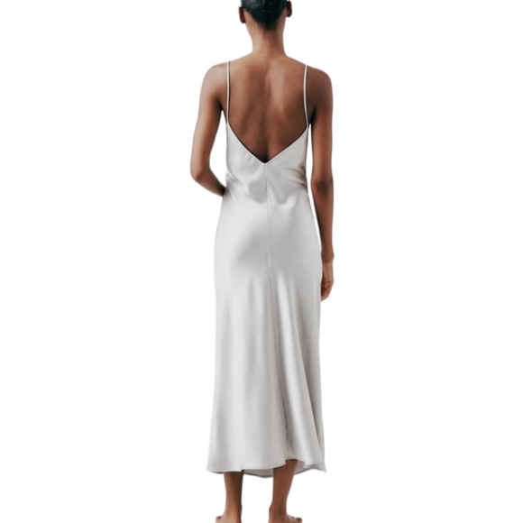 Zara NWT Gray open back satin effect slip dress Size Medium - Picture 4 of 8